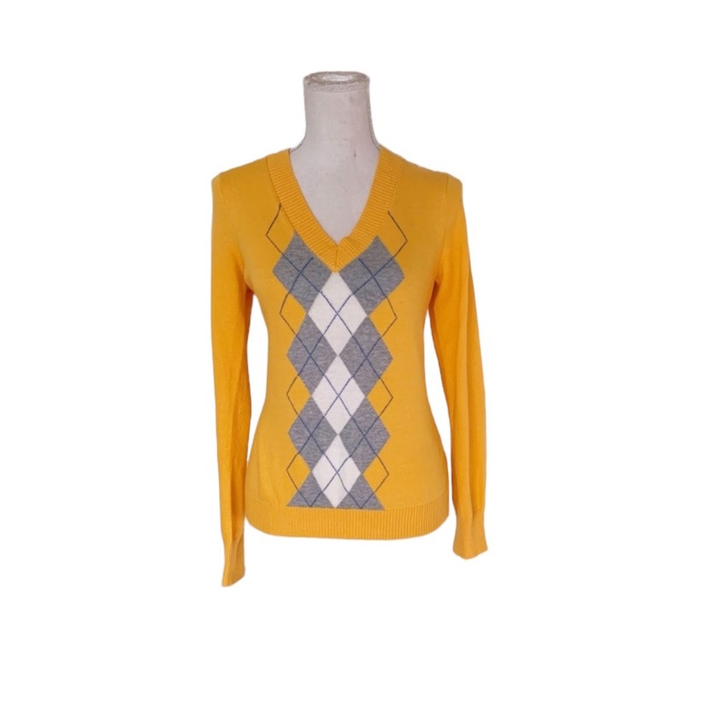 Nautica Long Sleeve Yellow Gray Sweater Size Medium